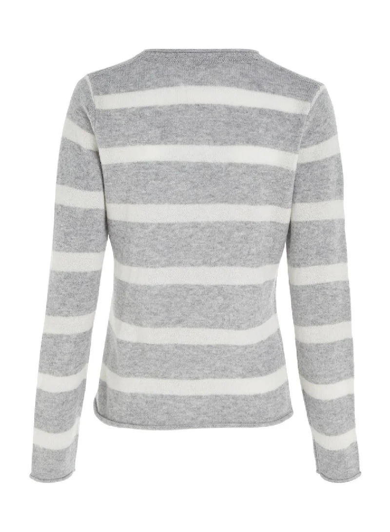 Tommy Hilfiger Breton Stp Grey Heather/Ecru Crew Neck Wool Sweater for Women | Best Price UAE