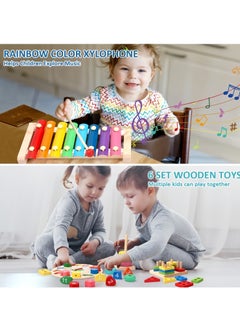 General 6PCS Kids Wooden Toys,Montessori Wooden Toys Set Preschool Educational Learning Toys for Kids ,stacking ring+color sorting clock with a rope+sorting puzzle+,Eight-tone xylophone+bead maze toy+deform  - Image 5