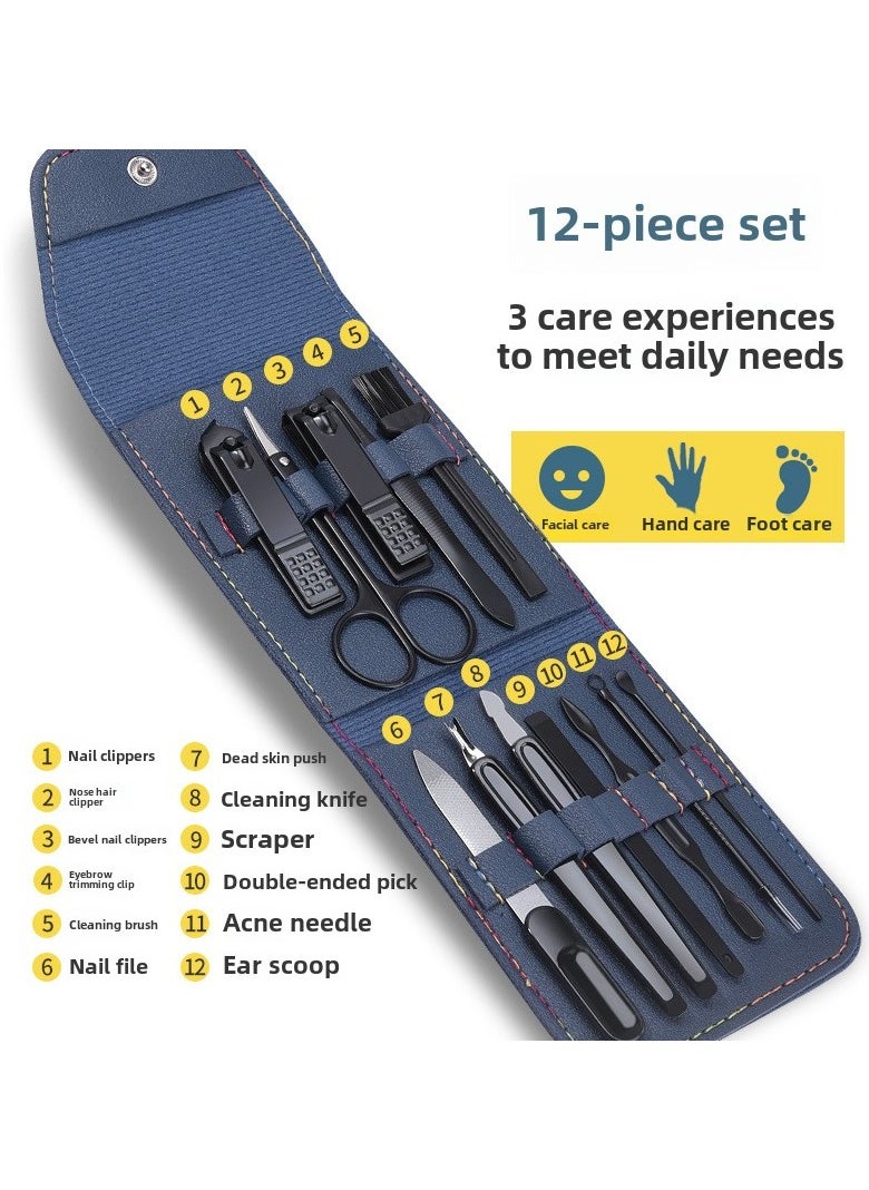 Goolsky Nail scissor set, beauty set, pedicure, eyebrow trimming clip, dead skin pusher, ear scoop, nail clipper, large 12-piece gift set  - Image 3