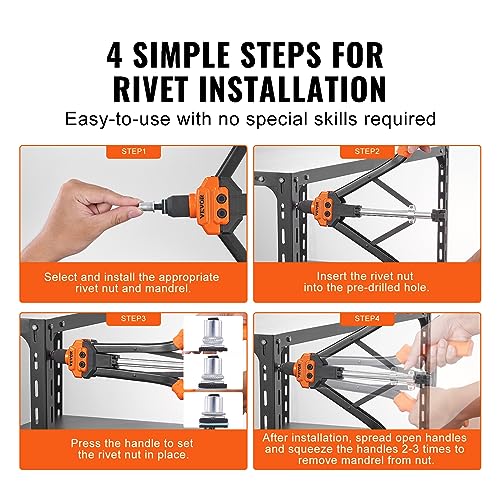 VEVOR أداة تثبيت الأزرار من VEVOR، مجموعة أدوات بطول 16 بوصة مع 13 قطعة من الماندريل القياسي و SAE، 186 قطعة من الأزرار، سحب شبه تلقائي، M3، M4، M5، M6، M8، M10، M12، 1/4-20، 5/16-18، 3/8-16، 1/2-13، 8-32، 10-24 - Image 5