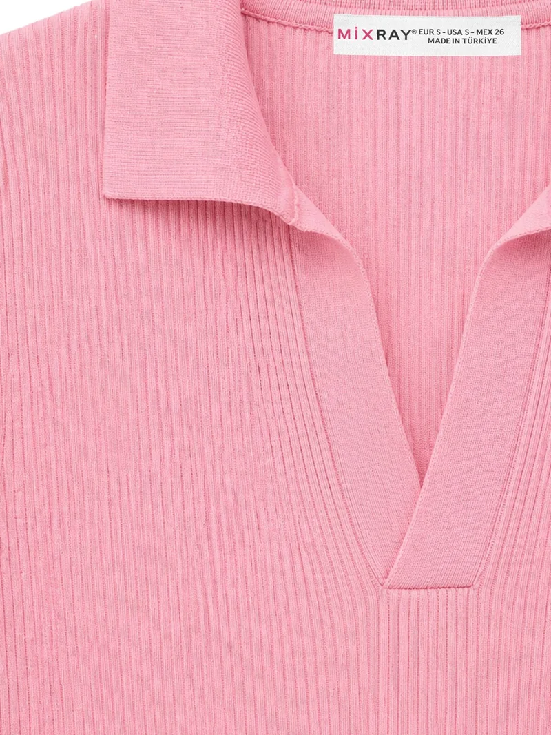 MixRay MIXRAY Ribbed Polo Collar Blouse