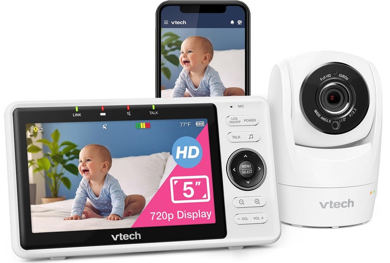 vtech مراقب الأطفال الذكي المحسن من VTech، كاميرا 1080p FHD وشاشة 5" HD IPS، تطبيق مجاني مع فيديو متحرك، كشف الصوت/الحركة والإشعارات، تحكم كامل عن بُعد مع ميزة التحريك والإمالة والتكبير: VM901 - Image 1