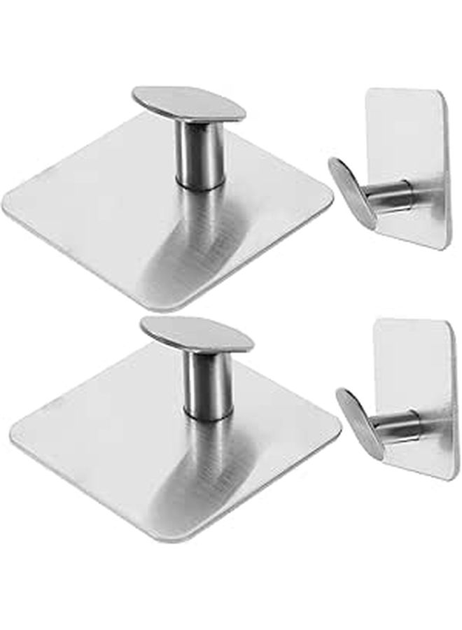4Pcs Brushed Stainless Steel Self Adhesive Towel Hooks Wall Mounted for Bathroom Storage - Image 1