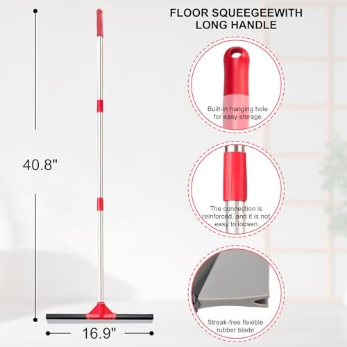 Conliwell 17" Heavy Duty Floor Squeegee with 40.8 Inch Long Handle, Suitable for Bathroom Tiles, Garage Concrete Floors, Shower Glass & Windows Cleaning - Image 3