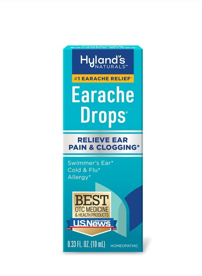 Hyland's - قطرات طبيعية لآلام الأذن، لتخفيف آلام أذن السباح، ونزلات البرد والإنفلونزا، وأعراض الحساسية، للأعمار من 4 سنوات فما فوق، ليلاً ونهارًا، 0.33 أونصة سائلة - Image 1