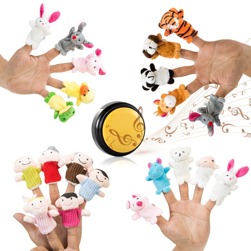 BETTERLINE 20 Finger Puppets and Finger Family Song Button  6 Family Member and 14 Animal Finger Puppets Plush Toys Set - Great for Storytelling  Role-Playing  Teaching  Easter Eggs and Fun - Image 1