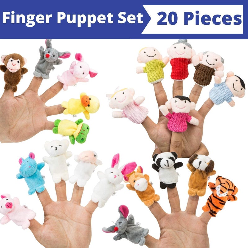 BETTERLINE 20 Finger Puppets and Finger Family Song Button  6 Family Member and 14 Animal Finger Puppets Plush Toys Set - Great for Storytelling  Role-Playing  Teaching  Easter Eggs and Fun - Image 4