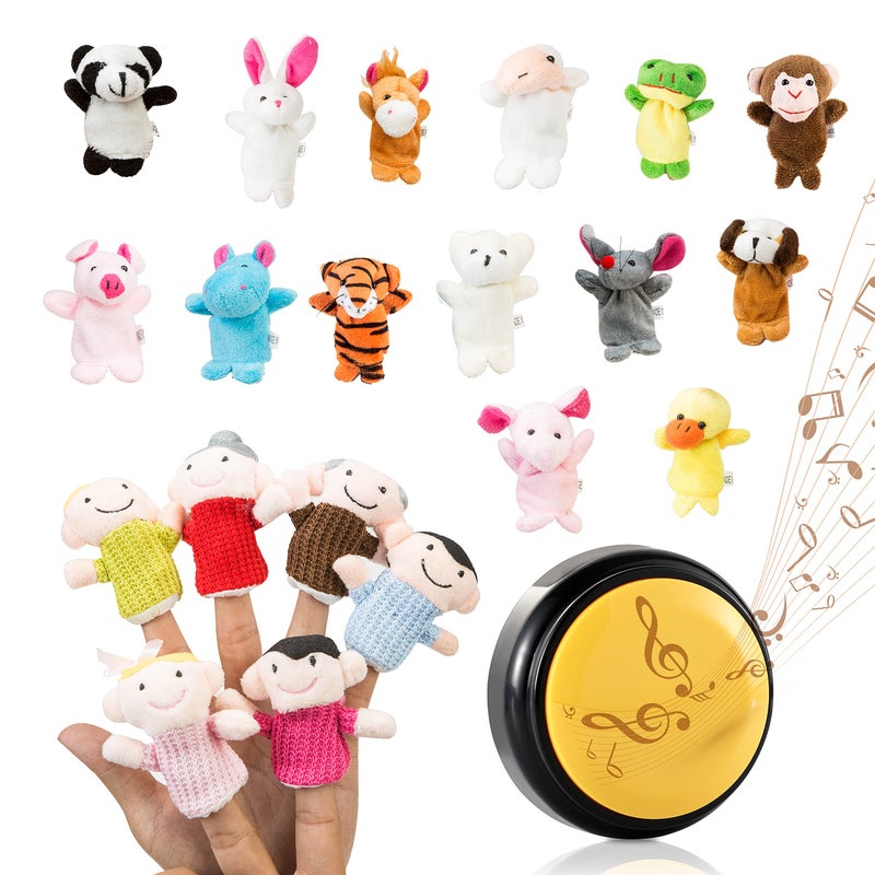 BETTERLINE 20 Finger Puppets and Finger Family Song Button  6 Family Member and 14 Animal Finger Puppets Plush Toys Set - Great for Storytelling  Role-Playing  Teaching  Easter Eggs and Fun - Image 3