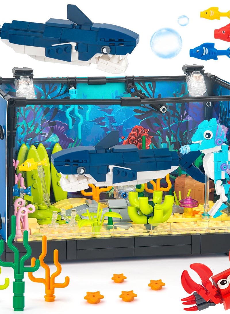 Excefore Fish Tank Building Set, Creative Fish Aquarium with Shark, Collectible DIY Toy for Adults, Boys, and Girls Ages 8+, Includes Light, 648PCS. - Image 1