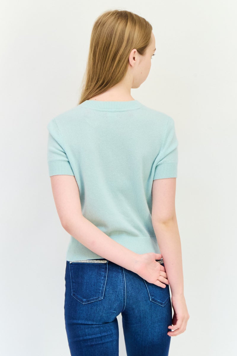 ESPRIT بلوزة نسائية قصيرة الأكمام مع ياقة مضلعة، أخضر فاتح - Image 2