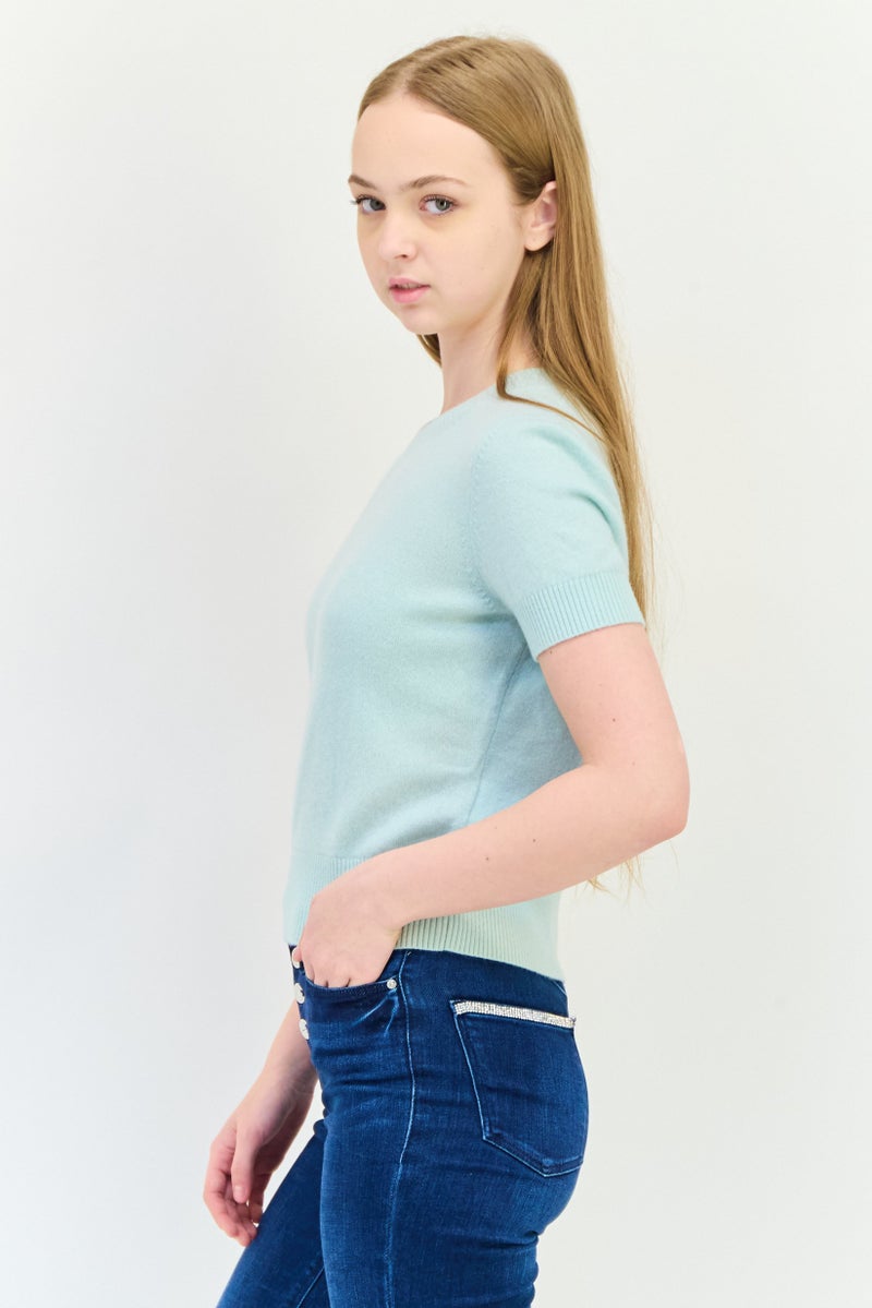 ESPRIT بلوزة نسائية قصيرة الأكمام مع ياقة مضلعة، أخضر فاتح - Image 3