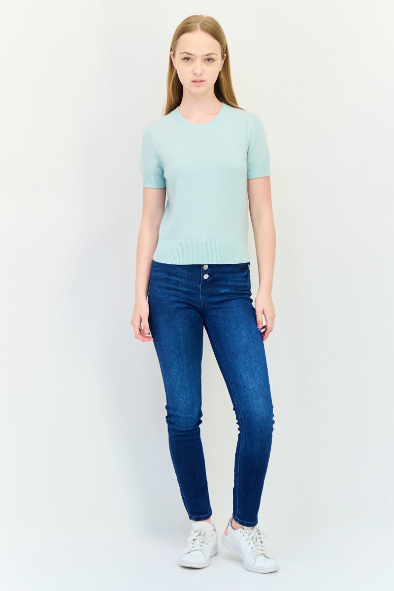 ESPRIT بلوزة نسائية قصيرة الأكمام مع ياقة مضلعة، أخضر فاتح - Image 4