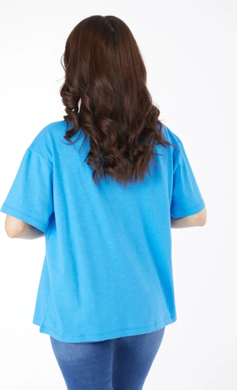 Tofisa Plain Crew Neck Women's Blue Printed T-Shirt - 25175