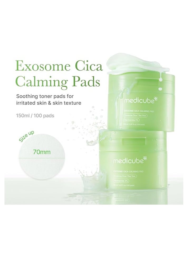 Medicube medicube Exosome CICA Tea Tree Calming Toner Pads for Sensitive Skin with Centella Asiatica Help Reduce Redness & breakouts. Low-irritating & Hydrating Daily Care, Korean Skincare, Vegan (100 Pads)  - Image 2