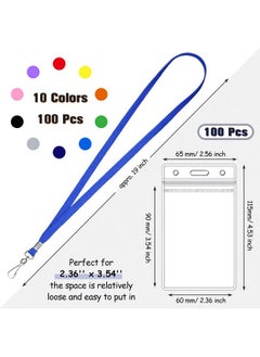 Marspark 100 Sets Name Tag Lanyards With Id Holder Lanyards For Id Badges Clear Name Badges Colored Lanyards Bulk Clip Waterproof Plastic Card Holders For Adults Kids Business School Office Supplies  - Image 2