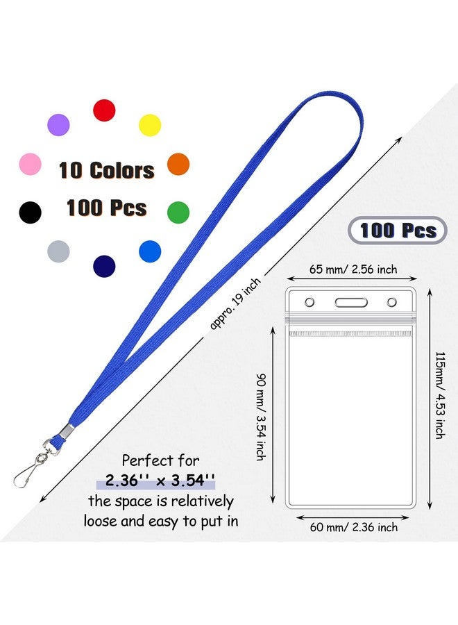Marspark 100 Sets Name Tag Lanyards With Id Holder Lanyards For Id Badges Clear Name Badges Colored Lanyards Bulk Clip Waterproof Plastic Card Holders For Adults Kids Business School Office Supplies - Image 2