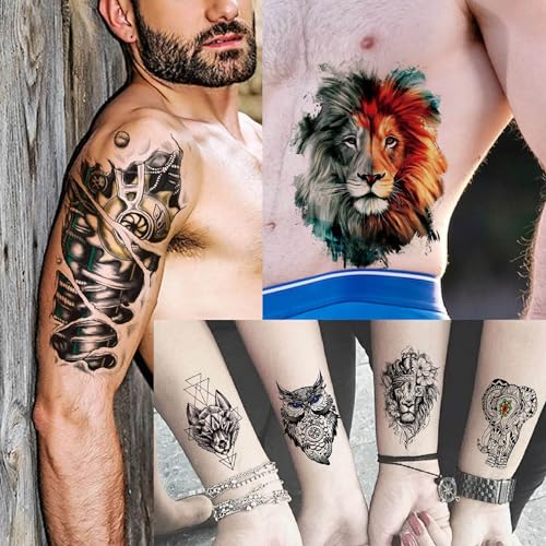 Bilizar 56 Sheets Watercolor Owl Tiger Lion Temporary Tattoos For Women Men Body Art Arm Thigh, 3D Long Lasting Realistic Fake Tattoo Sleeve Stickers For Adults, Wolf Fox Leopard Bulk Temp Tatoos Kids - Image 4