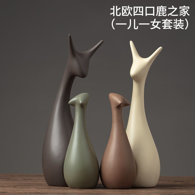 Honghe Living Room Decorations, Home Sideboard, Wine Cabinet Decorations, Ceramic Crafts, Small Gifts, Blue And White Porcelain Deer Ornaments - Image 1