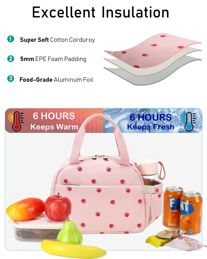 Hidds Lunch Box Lunch Bag Insulated Lunchbox Cute Reusable Lunch Tote bags for School Work Picnic for Kids Girls Women (Beige Heart) - Image 3