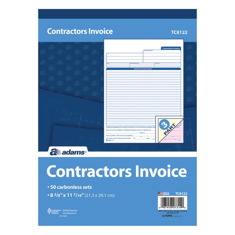 Adams Contractor’s Invoice Book, 3-Part, 50 Sets per Book, 50 Pages (ABFTC8122) - Image 2