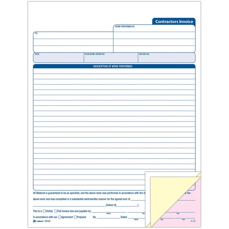 Adams Contractor’s Invoice Book, 3-Part, 50 Sets per Book, 50 Pages (ABFTC8122) - Image 3