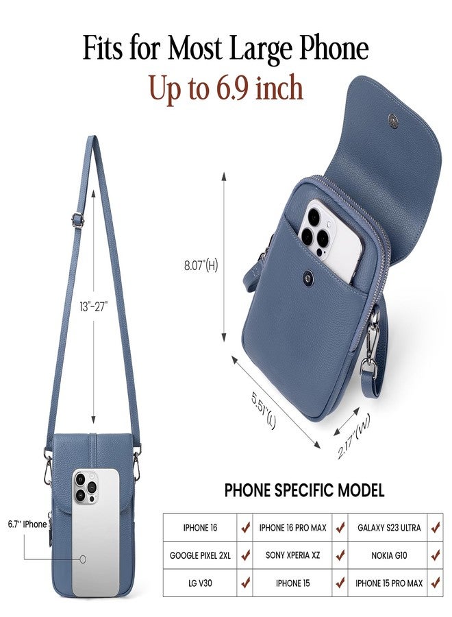 بيفن حقيبة كروس صغيرة من الجلد الطبيعي للنساء من بيفن، حقيبة كروس متعددة الجيوب للهاتف المحمول مع فتحات للبطاقات مزودة بتقنية حجب RFID، لون أزرق فاتح، 5 بوصات × 8 بوصات × 2 بوصة - Image 5