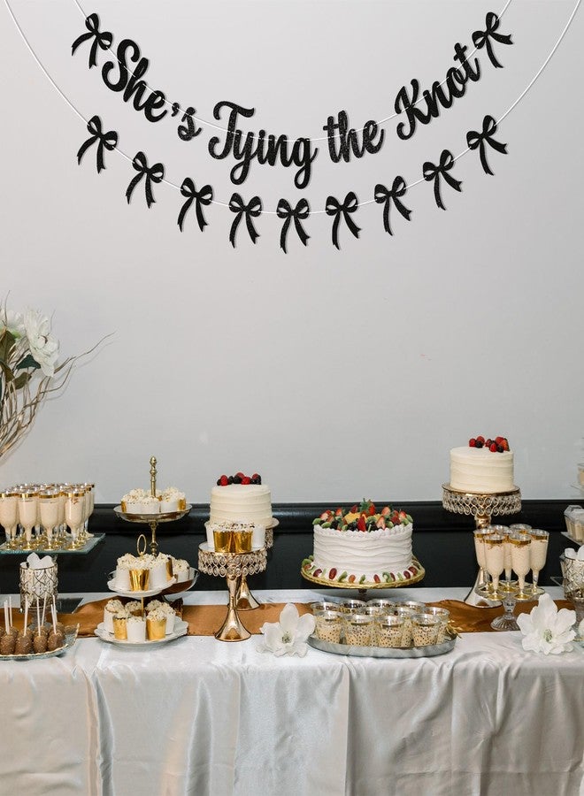 Ramciyo She's Tying The Knot Banner & Black Bow Garland, Bow Bridal Shower Engagement Wedding Party Decorations for Women Black Glitter - Image 4