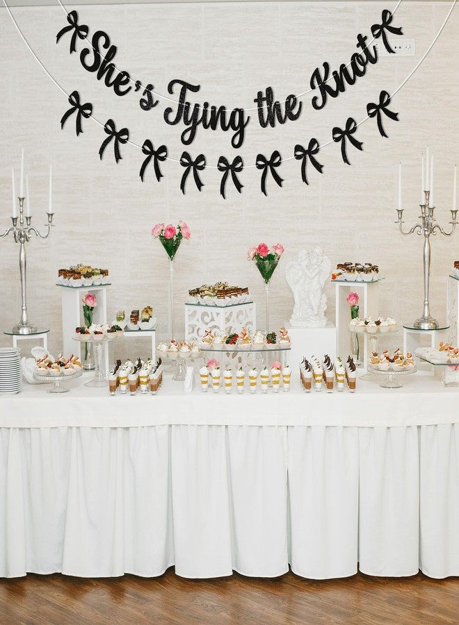 Ramciyo She's Tying The Knot Banner & Black Bow Garland, Bow Bridal Shower Engagement Wedding Party Decorations for Women Black Glitter - Image 5
