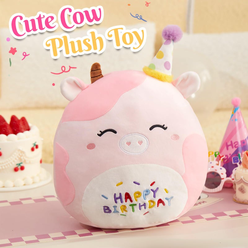 CozyWorld وسادة دمية بقرة عيد الميلاد من كوزي وورلد 14"" باللون الوردي دمية بقرة حليب محشوة لعبة قماشية ناعمة دمية لطيفة هدايا للأطفال وزينة حفلات عيد الميلاد - Image 3