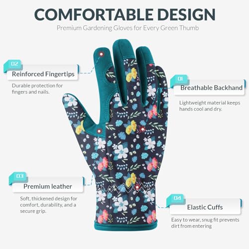 Baidast Gardening Gloves for Women, Breathable Leather Garden Gloves with Grip, Thorn Proof Working Gloves for Digging, Planting, Pruning - Image 4