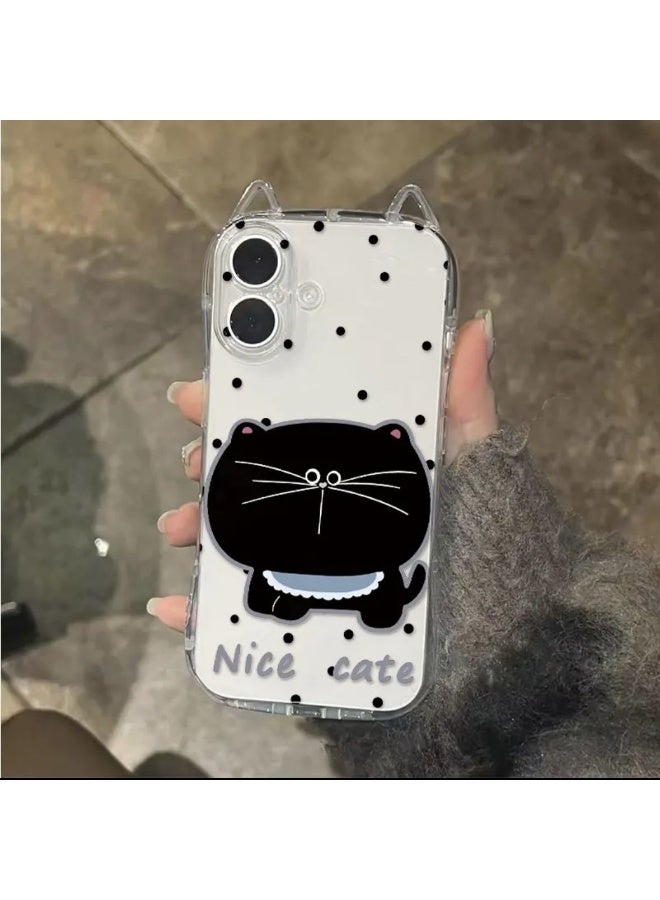 NIBEMINENT Protection Case With Magsafe For iPhone 16 Pro Max, Polka Dot Large Face Black Cat