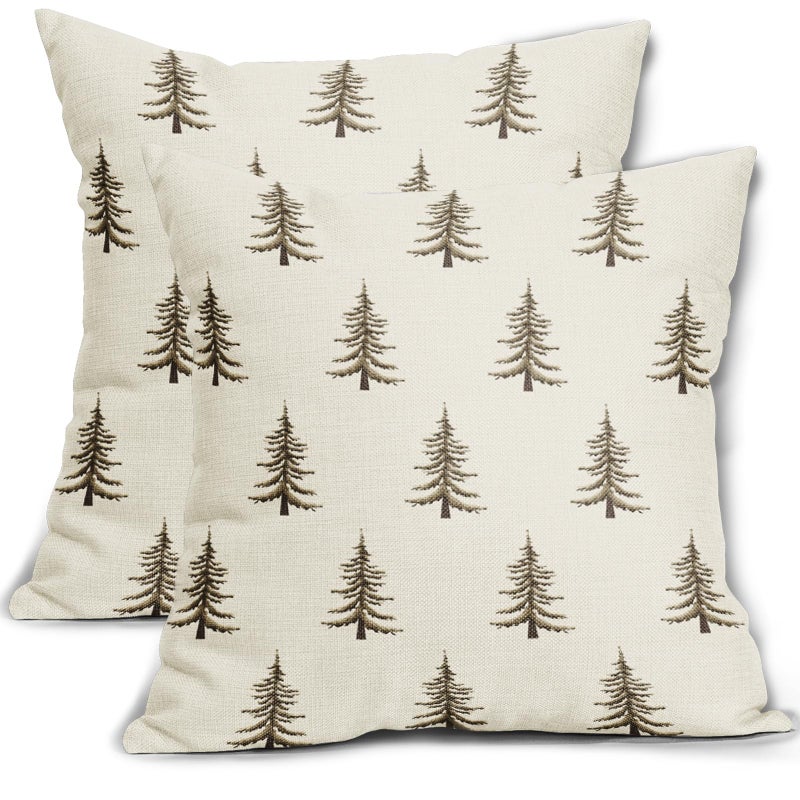 Sivirary Christmas Pillow Covers 18x18 Inch Set of 2 Xmas Tree Brown Cream Decorative Throw Pillowcases Outdoor Winter Farmhouse Holiday Cushion Cases Decor for Sofa Couch Bed - Image 2