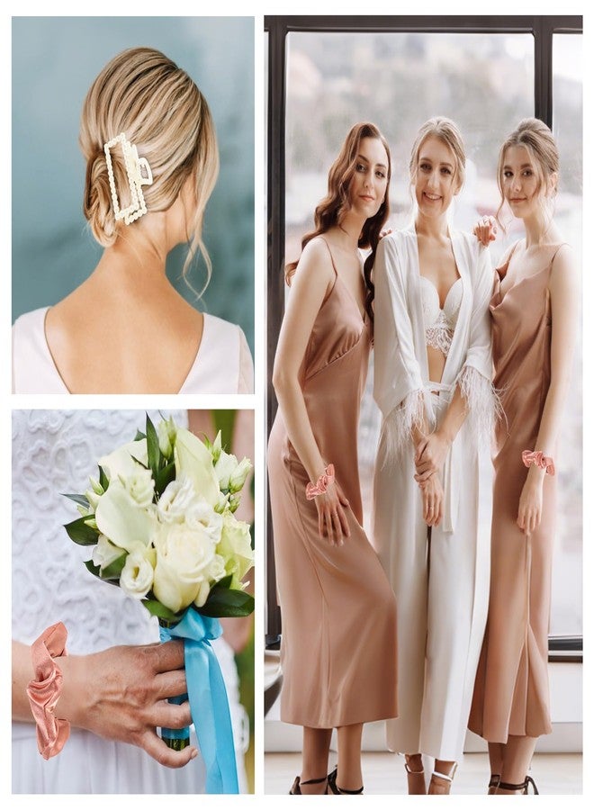 Uintoon Bridesmaid Proposal Gifts, 12 PCS Bridesmaids Silk Hair Scrunchies & Pearl Hair Clips Set for Women Girls Bachelorette Party Favors Bridal Shower Favors Bridesmaids Gifts for Wedding Day (Rose Gold) - Image 5