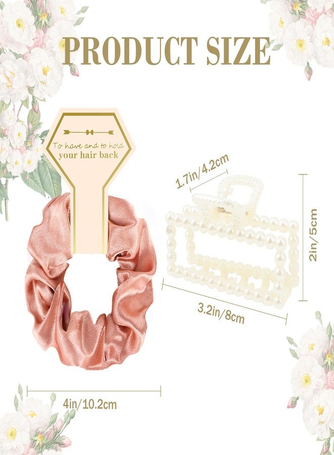 Uintoon Bridesmaid Proposal Gifts, 12 PCS Bridesmaids Silk Hair Scrunchies & Pearl Hair Clips Set for Women Girls Bachelorette Party Favors Bridal Shower Favors Bridesmaids Gifts for Wedding Day (Rose Gold) - Image 3