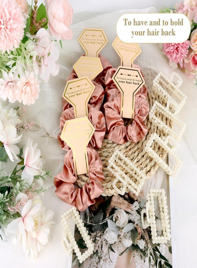 Uintoon Bridesmaid Proposal Gifts, 12 PCS Bridesmaids Silk Hair Scrunchies & Pearl Hair Clips Set for Women Girls Bachelorette Party Favors Bridal Shower Favors Bridesmaids Gifts for Wedding Day (Rose Gold) - Image 4