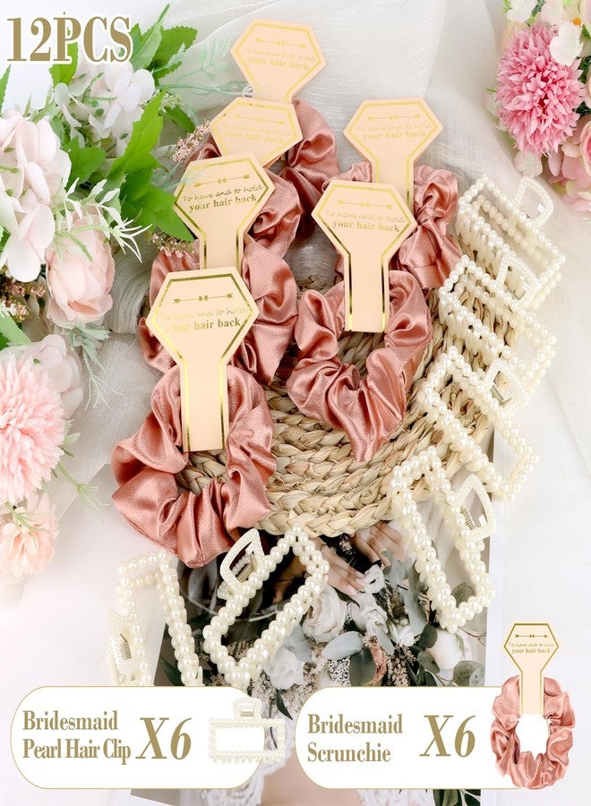Uintoon Bridesmaid Proposal Gifts, 12 PCS Bridesmaids Silk Hair Scrunchies & Pearl Hair Clips Set for Women Girls Bachelorette Party Favors Bridal Shower Favors Bridesmaids Gifts for Wedding Day (Rose Gold) - Image 2