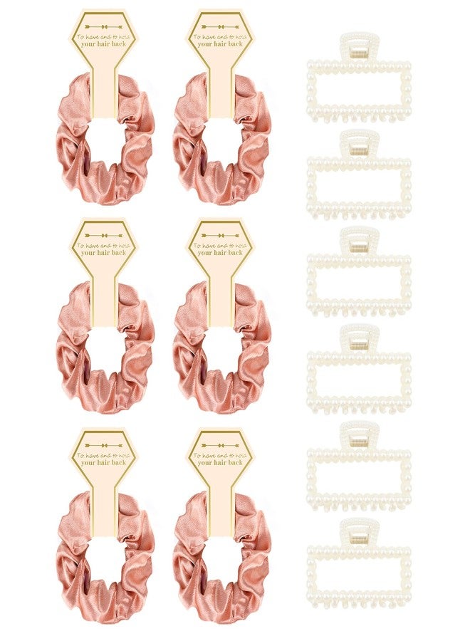 Uintoon Bridesmaid Proposal Gifts, 12 PCS Bridesmaids Silk Hair Scrunchies & Pearl Hair Clips Set for Women Girls Bachelorette Party Favors Bridal Shower Favors Bridesmaids Gifts for Wedding Day (Rose Gold) - Image 1