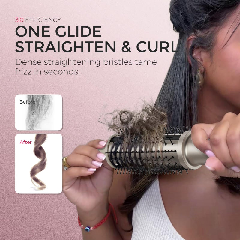 TYMO STYLUX PRO Thermal Brush Curling Brush, 1.5 Inch Blowout Heated Round Volumizer, Hair Straightener and Curler 2 in 1, 800M Negative Ion for Smoother, LCD Display, 5 Temp, Dual Voltage, Gold - Image 4