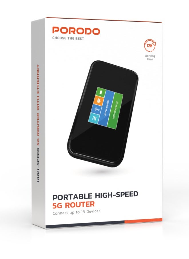 porodo - Portable 5G Router High-Speed /Connect Up To 16 Devices /40M Signal Distance / Fast and Secure Internet Connectivity On the Go for Office and Home - Black - Image 1
