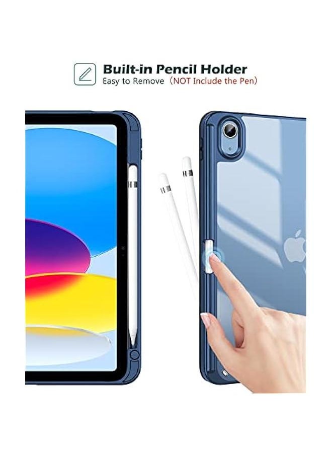 for iPad (A16) 11th Generation 11 Inch 2025/10th Generation 10.9 Inch 2022 Case with Pencil Holder, Hybrid iPad 11 10 Case with Clear Back, Supports Auto Wake/Sleep -Navy