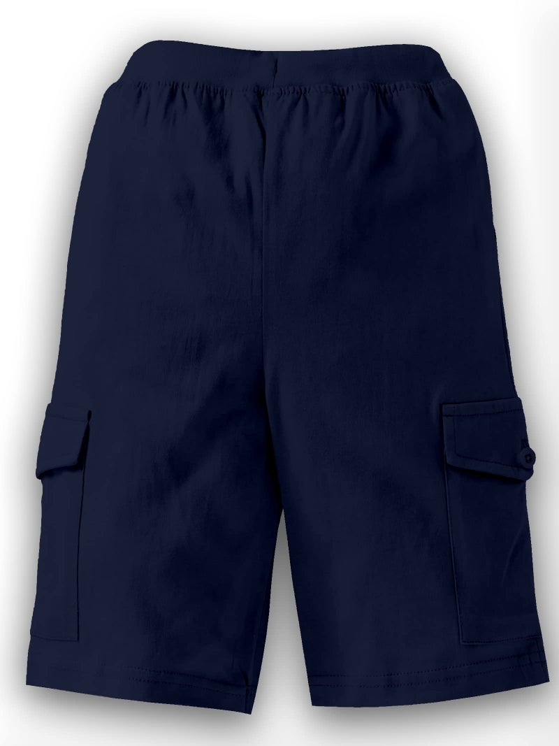 KiddoPanti Boys Knit Solid Cargo Shorts Pack of 2 | 100% Cotton | Comfortable Rib Waistband | 2 Front Pockets & 2 Cargo Pockets | Sport Bermuda Half Pant for Boys, Navy Blue - 12-14Y - Image 3