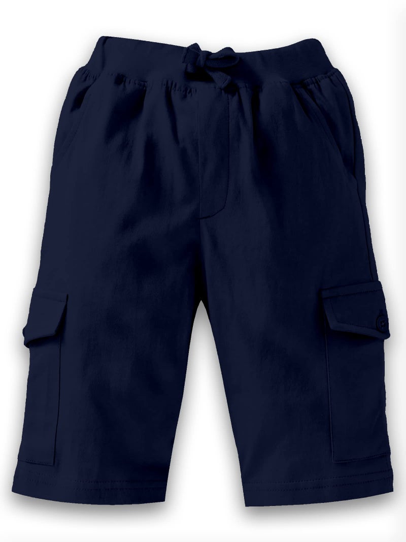 KiddoPanti Boys Knit Solid Cargo Shorts Pack of 2 | 100% Cotton | Comfortable Rib Waistband | 2 Front Pockets & 2 Cargo Pockets | Sport Bermuda Half Pant for Boys, Navy Blue - 12-14Y - Image 1
