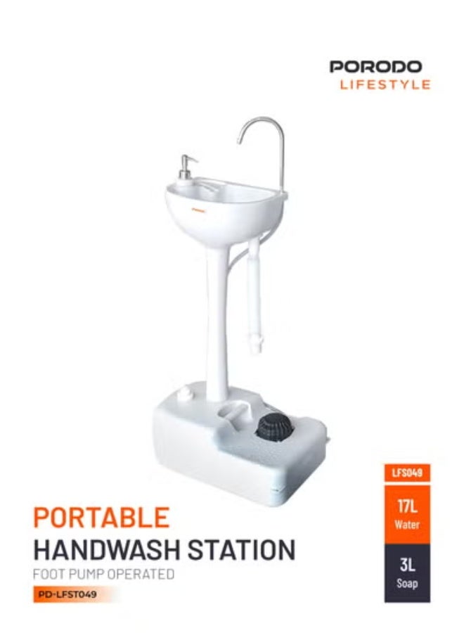porodo Portable Handwash Station, 17L Water Capacity Camping Sink, Hands-Free Foot Pump, 3L Liquid Soap Dispenser, Built-in Wheels, Instant Water, Lightweight Outdoor Sink for Travel, Outdoor, Camping - Image 1