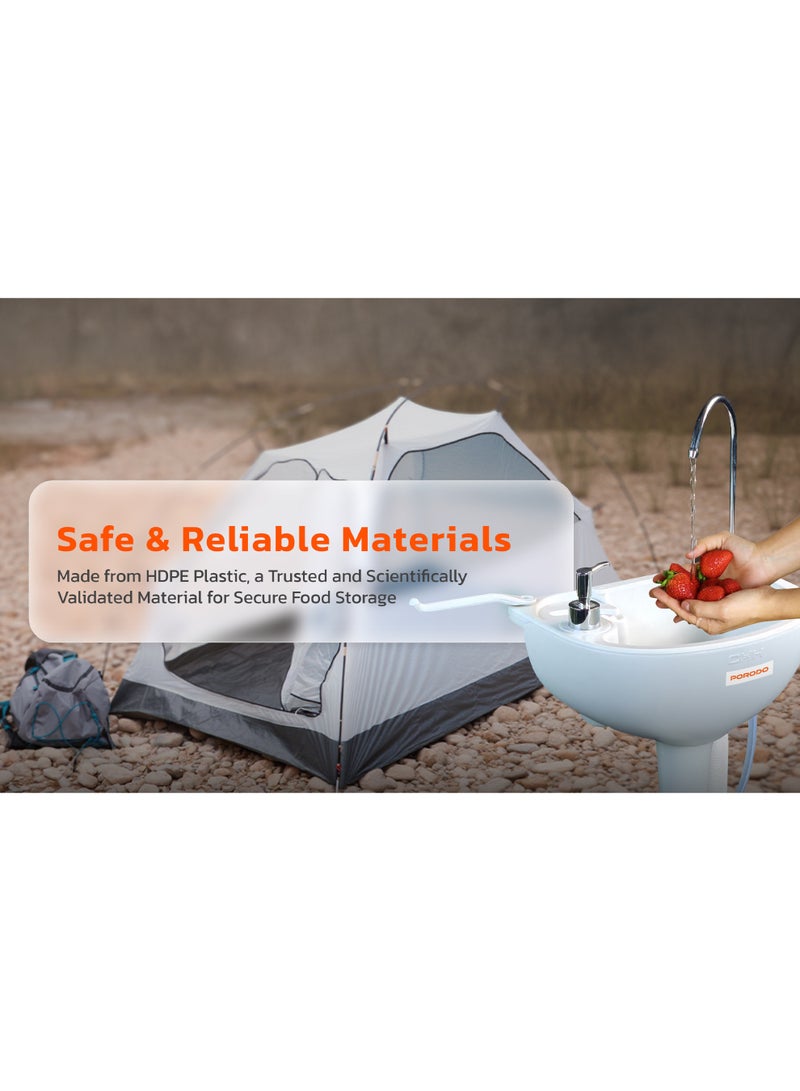 porodo Portable Handwash Station, 17L Water Capacity Camping Sink, Hands-Free Foot Pump, 3L Liquid Soap Dispenser, Built-in Wheels, Instant Water, Lightweight Outdoor Sink for Travel, Outdoor, Camping - Image 5