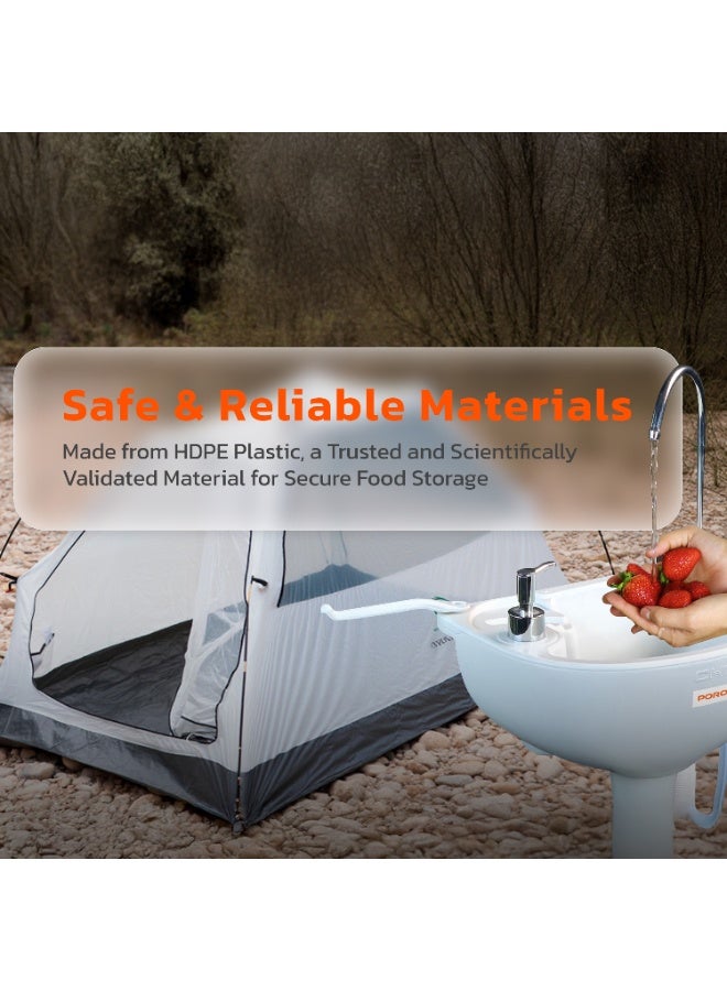 porodo Portable Handwash Station, 17L Water Capacity Camping Sink, Hands-Free Foot Pump, 3L Liquid Soap Dispenser, Built-in Wheels, Instant Water, Lightweight Outdoor Sink for Travel, Outdoor, Camping - Image 4