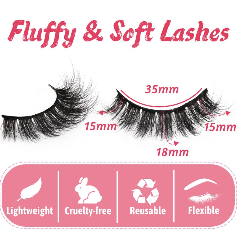 Fyonas Fluffy Lashes Wispy False Eyelashes Natural Look Volume & 3D Faux Mink Strip Lashes 15-18mm (815) - Image 2