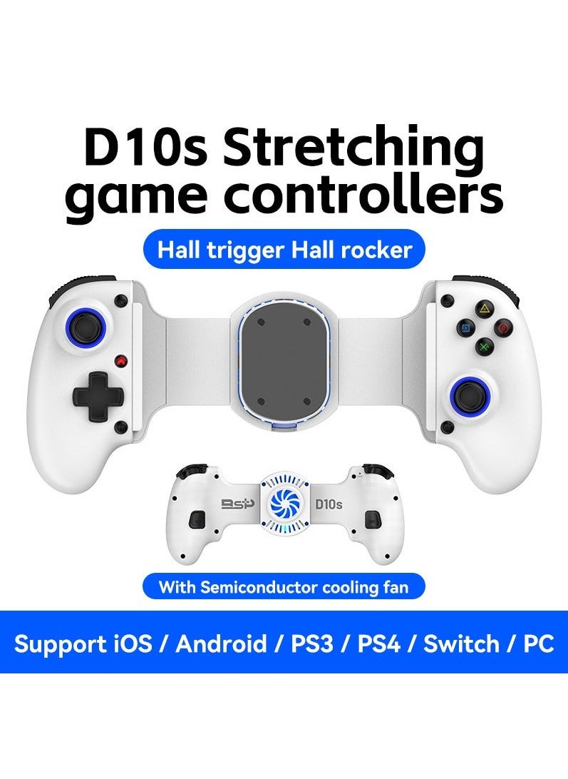 D10s Extendable Cooling Gaming Controller Delta for PS4, Android, iOS, Tablets, Switch, Xbox Streaming Controller (White)