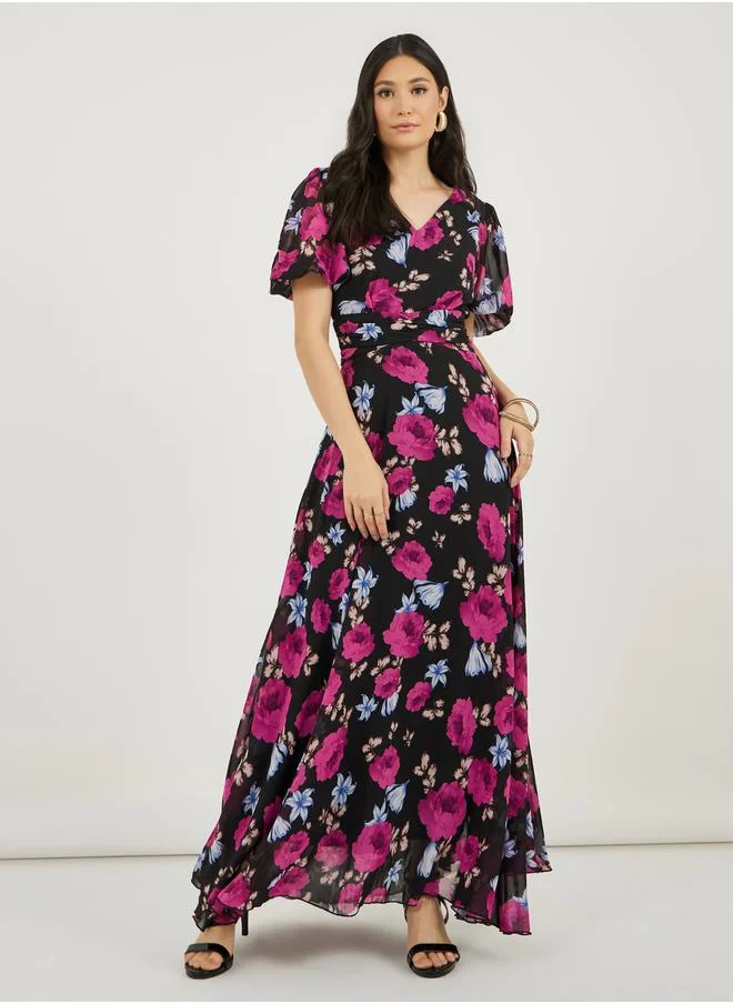 Styli All Over Floral Print A-Line Maxi Dress