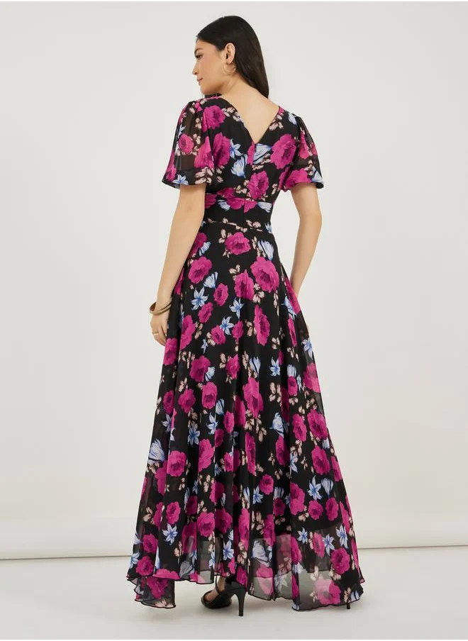 Styli All Over Floral Print A-Line Maxi Dress
