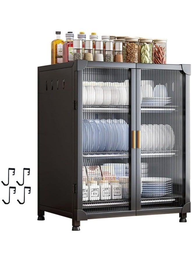GGEROU - Kitchen Pantry Sideboard Countertop Organizer,Freestanding Countertop Storage Cabinet for Dish/Bowl/Console Dining Cupboard, Cupboard Dish Drying Rack Utensil Holder (Black, 3-Tier) - Image 1